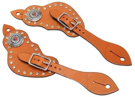 Horse Spur Strap Handmade Genuine Leather Equestrian Spur Leather Riding Straps with Stainless Steel Strap Riding Accessories Western Spur Strap