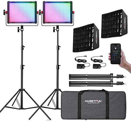 AMBITFUL 2 Packs RGB Video Lighting,RGB-Color Led Video Light Kit with APP Control, 2 Packs P35R Photography Lighting Kit CRI/TLCI 97+ with Softbox for Tiktok YouTube, Gaming, Zoom