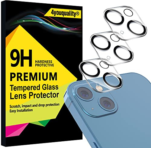 4youquality 3-Pack for iPhone 13 & 13 Mini Camera Lens Protector | 9H Tempered Glass, Impact-Protection, Anti-Scratch, Night Shots Compatible, Ultra Clear, High Transparency, Case-Friendly