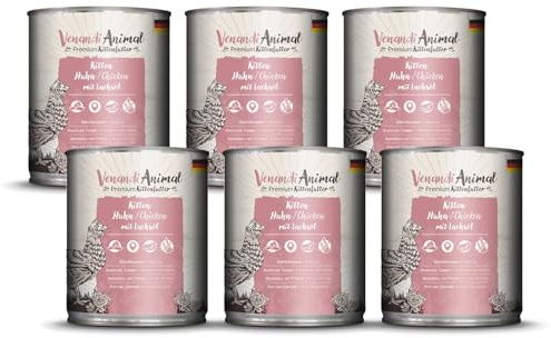 Venandi - Premium Nassfutter für Katzen - Kitten - Huhn mit Lachsöl, 6 x 800g (6er Pack), getreidefrei mit extra viel Fleisch