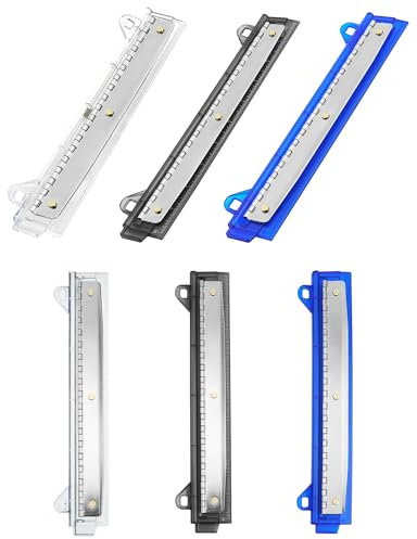 QWORK 6er Set Ringbuchstanzer, 3-Locher, Binder Locher, 5 Blatt Kapazität, Kunststoff-Lineal mit Locher für Notizbuch oder Ordner, Schule oder Büro (Schwarz, Transparent, Blau)