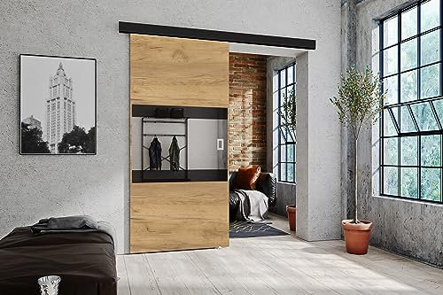 KIER FURNITURE Schiebetüren LUMBA – Schiebetür Komplettset Schiene Komplettset Mit Tür – Zimmertüren Mit Zarge Komplett - B86xH205xT1,6 cm - Eiche Craft Gold