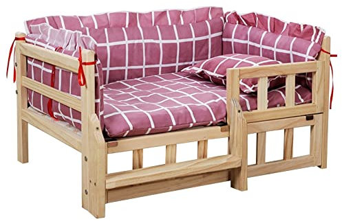Hundebett Orthopädische Gelenkhochbetten aus Holz für Hunde und Katzen, Rosa Mittelgroße Indoor-Outdoor-Haustiercouch mit Matratzenkissen, für Welpen, Alte Katze (Color : Style3, Size : XL112x64x38c