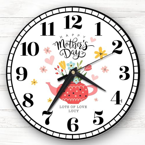 Fingerprint Designs Red Floral Teapot Personalised Clock