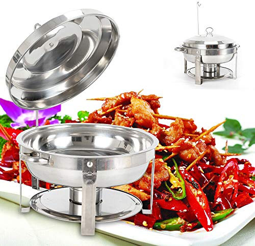 DSYOGX 7,5L Rund Edelstahl Speisenwärmer, Warmhaltebehälter Buffet Chafing Dish Standfuß Durchmesser 360 mm Speisenwärmer für Catering, Feiern