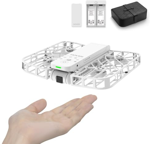 HOVERAir X1 Drohne mit kamera, Selbstfliegend Kamera Drone mit Folge-mir Modus, Mini Drohne im Taschenformat, HDR-Videoaufnahme, intelligente Flugrouten, Freihandsteuerung, Weiß (Combo&PU Case)