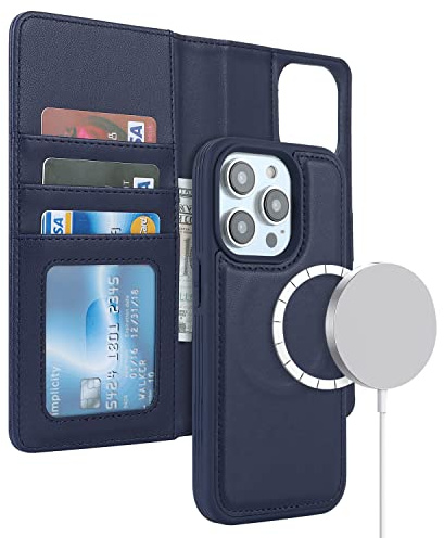 ELTEKER Hülle für iPhone 15 Pro Max, Klapphülle, Blau | 2-in-1 Abnehmbare Magnetische, Kabelloses Laden Kompatibel, Kartenfach, PU-Leder, Stoßfest