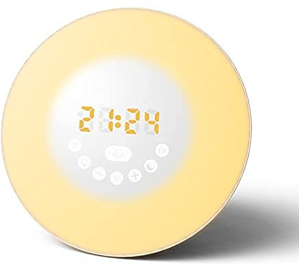 SilteD Wake Up Light Despertador Amanecer, Simulación de Atardecer Reloj Digital con Radio FM 7 Colores Función de Sonidos de luz Control táctil