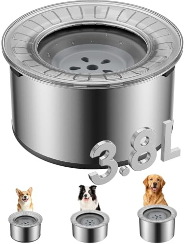 Heouvo 3.8L Large Dog Water Bowl No Spill,【Anti Digging Lid & Rubber Bottom】Spill Proof Dog Bowl, Anti Splash Mess Dripless Slow Drinking Stainless Steel Water for Sloppy Messy Drinkers Car