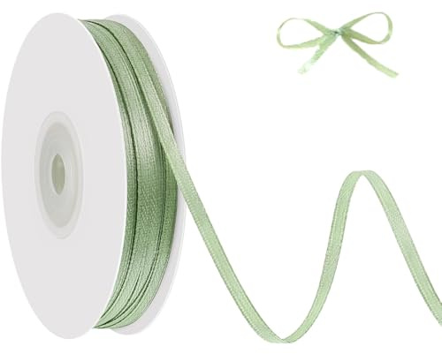 91 m Schleifenband Grün, 3 mm Grün Satinband Geschenkband, Band Eukalyptus Dekoband für Basteln Geschenkverpackung Geburtstag Hochzeit Deko