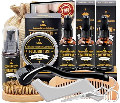 Bartpflege Set für Männer,Bart Set Geschenk Herren mit Bartroller, Bartshampoo, Bartöl, Bart Balsam, Bartkamm, Bartbürste,Bartschere,Bartschablonen,Papa Geschenk für Männer Weihnachten Geburtstag