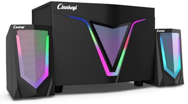 cinnkeyi 2.1 USB-Powered Computer Speaker with Subwoofer,PC Speakers with subwoofer-Dual 4.7'' mid-Treble Full-Range Satellites for PC,Speaker with Dynamic RGB,Up to 16W, 3.5mm Inputs