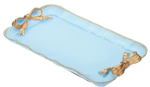 PATIKIL Vassoio Decorativo Vintage Vassoio per Asciugamani, Vassoio Portaoggetti Piatto Frutta Organizzatore Cosmetici Design Retrò Fiocco Rettangolare Piatto Blu