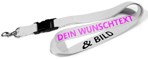 Kiwistar UG - 1x Schlüsselband 25 mm - weiß - bedruckt mit Ihrem eigenen Schriftzug und Foto - individuell personalisiert - Lanyards Geschenkartikel Wunschtext - für Verein und Konzert