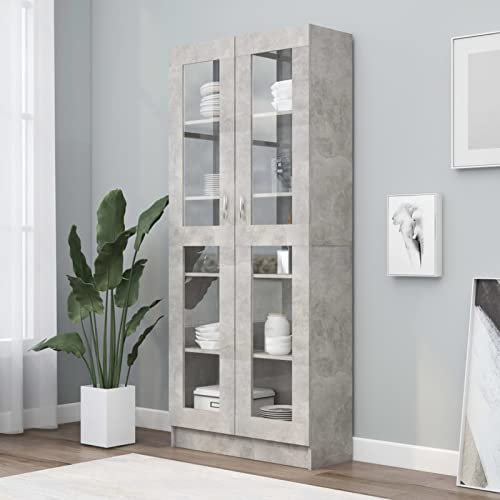 Somanki Vitrinenschrank, Glasvitrine, Vitrine, Schrank, Display Case, Sammlervitrine, Glassvitrinenschrank, Schmuckvitrine, Betongrau 82,5x30,5x185,5 cm Holzwerkstoff