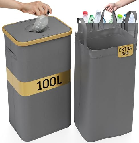 Deco haus® Poubelle tri Selectif Cuisine [avec sac supplémentaire] - Poubelle 100L Cuisine - Déchets et Recyclage - Bac de tri - Compacteur pour Bouteille Plastique Recyclage