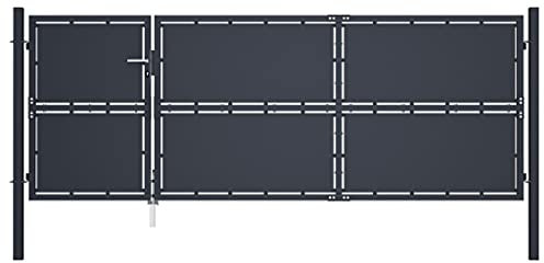 Xichuzi Gartentor, Gartentür, Gartenpforte Gaten, Doppelflügeltor, Einfahrtstor, Stahl 350 x 125 cm Anthrazit