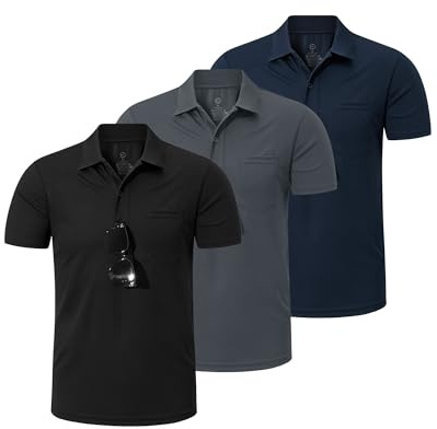 Outdoor Ventures 3er Pack Herren Poloshirt UPF50+ Polohemd mit Brusttasche | Leicht, Weich, Kühlend, mit Sonnenbrillenschlaufe, 3-Knopf-Design, Schnelltrocknend, Atmungsaktiv, für Golfen Tennis Casual