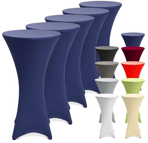 Beautissu 5er Set Stretch Stehtisch Hussen für Stehtische waschbar | 70cm Blau bügelfrei Stehtischhussen Verstärkung Fußbereich Tischhusse Tischdecke rutschfest Bezug Bistro Party Stella