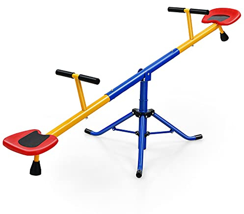 GLACER Teeter Totter Seesaw for Kids, 360 Degree Rotation Seesaw for Kids Age 3-8, 2-Person Outdoor Playground Equipment with Heavy Duty Metal Frame & EVA Foam for Backyard