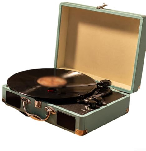 Hasaller Tourne-disque vinyle portable rétro avec haut-parleurs intégrés, phonographe vintage, tourne-disque à dents bleues, entraînement par courroie (C)