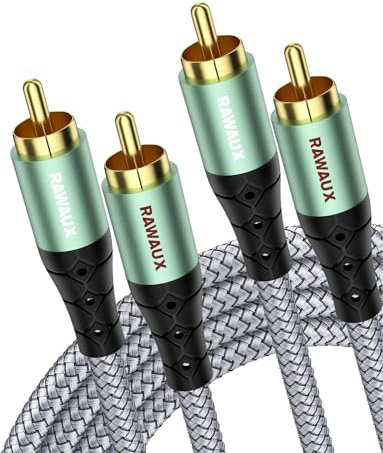 RAWAUX Câble RCA Stéréo 5M, 2RCA Mâle vers Mâle Câble Subwoofer Audio RCA | Compatible avec TVHD, haut-parleurs, consoles de jeux, home cinéma et systèmes Hi-Fi