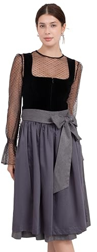 Kelliar Dirndl Damen,Schwarz/Grau 65cm Samt Trachtenmode(Ohne Dirndlbluse) | Dirndl mit Samt-Mieder I Trachtenkleid Damen I mit Seitentaschen I Schwarz Grau Samt I Elegant für Oktoberfest,Größe 36-44
