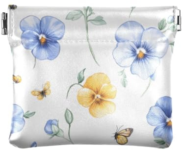 Niedliche blaue Stiefmütterchen für Damen und Herren, Leder, tragbare Mini-Make-up-Tasche für Mädchen, Damen Handtasche