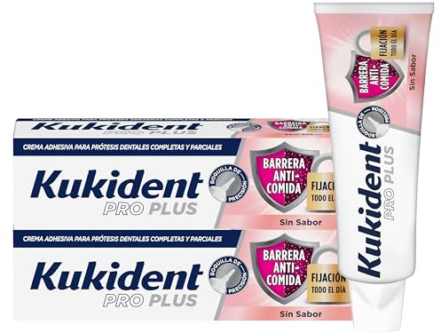 Kukident Pro Plus Barrera Anticomida Crema Adhesiva Para Prótesis Dentales Completas Y Parciales Sin Sabor - 2x40 g