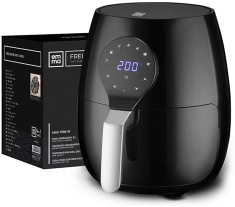 Freidora 5L de Aire EMMA Sin Aciete - Envío 24h - EMMA - Depósito Antiadherente - Temporizador Regulable - Bajo Consumo, Alto Rendimiento de Electrodomésticos - Hogar y Hostelería (Digital, 5 L)