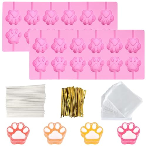 YXHZVON 2PCS Silicone Cake Pop Mold Kits, 12 Cavities Silicone Lollipop Molds with 100PCS Treat Sticks, Bags and Twist Ties, Chocolate Lolly Moulds, for Baking Lollipop, Hard Candy, Chocolate