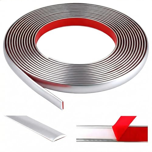 ddckj Zierleisten Selbstklebend Silber (12M x 0.8cm) Fenstersprossen Selbstklebend Flexible PVC Zierleisten Wand für Spiegelrahmen Türrahmen Fensterrahmen Möbel und Fliesenrände