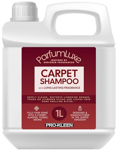 Pro-Kleen Parfum Luxe Carpet Shampoo 1L - Deeply Cleans, Removes Stains, Deodorises - Inspired by Designer Fragrance - Leaves a Long-Lasting Cherry, Almond & Floral Fragrance