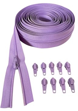 Endlosreißverschlüsse mit Zipper Reißverschluss Nylon Spiral 5mm meterware (Flieder, 2 Meter mit 4 Zipper)