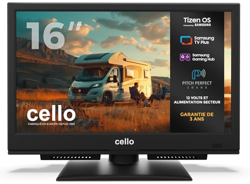 Cello CTRAV-16TZ Smart TV de 16 Pulgadas, 12 V/230 V, Tizen OS de Samsung, Gaming Hub, Bluetooth y sintonizador Triple