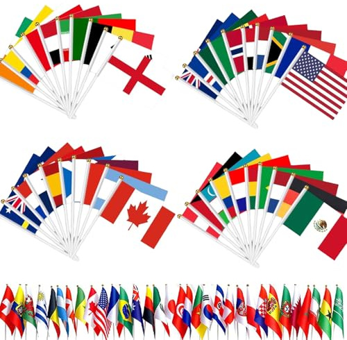 48 Drapeaux WM de football 2026 avec bâtons 14x21 cm Set supporters fussball WM 2026 Décoration internationale fans maison bar événements sportifs Coupe du monde 2026 pays participants