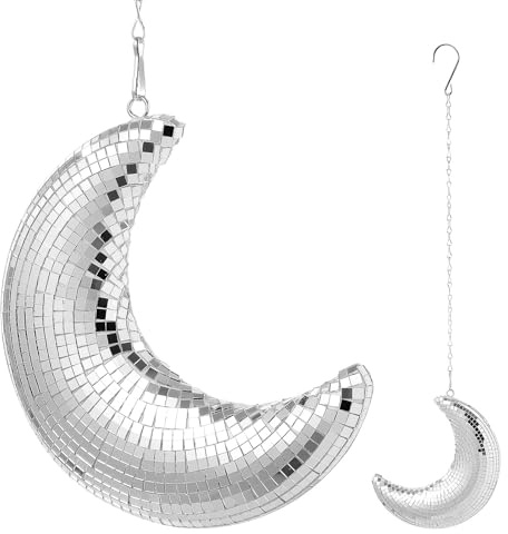 BESTOYARD Moon Wall Hanging Silver Disco Ball Pendant Decoration for Wedding Party and Home Events