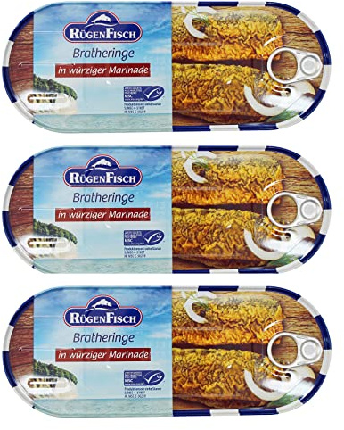 3er Pack Rügen Fisch Brathering in würziger Marinade (3 x 500 g) Dosenfisch, Fischbüchse