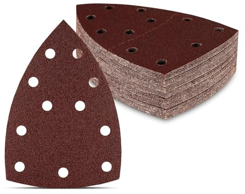 Triángulos de Molienda Prio | 50 piezas | 11 agujeros | 105 x 152 mm | grano 180 | para poliquenales | Cuchillas de Molienda | Almohadillas de Molienda Triangulares | Papel de Molienda | Hojas de Lija