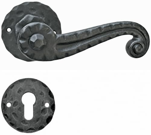 Gedotec Türgriff Türbeschlag Antik Schmiedeeisen auf Oval-Rosette | Drücker-Garnitur schwarz - BARI-25 | Türklinke handgefertigt | für Innen & Außen | 1 Garnitur inkl. Befestigungsmaterial