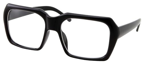 grinderPUNCH Gafas transparentes de empollón negro de gran tamaño XL - Hombres y mujeres - Traje cuadrado (negro)