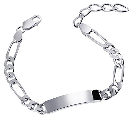MATERIA by Matthias Wagner Herren Armband Silber 925 mit Gravur - Schildarmband 7mm rhodiniert