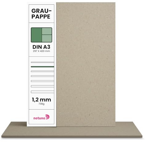 Netuno 100 feuilles de carton gris A3 297 x 420 mm carton de reliure 1,2 mm papier cartonné gris 738g idéal pour bricolage reliure de livres création de calendriers DIY loisirs creatifs modélisme