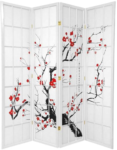 Fine Asianliving Paravento Giapponese L180xA180cm 4 Pannelli Shoji Bianco - Fiori di Ciliegio Separe Divisori separè paravento divisore interno divisorio