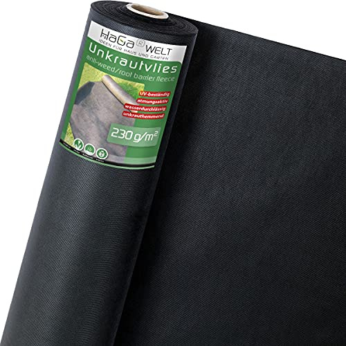 HaGa® Premium-Unkrautvlies - 1m x 50m mit 230 g/m² - Unkrautschutzvlies in Profiqualität - UV-stabilisiertes Gartenvlies in schwarz - besondere Wasserdurchlässigkeit