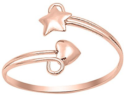 Marlogendo Damen Zehenring Herz & Stern verstellbar 14 Karat Rotgold vergoldet 925 Sterling Silber Midi Ring
