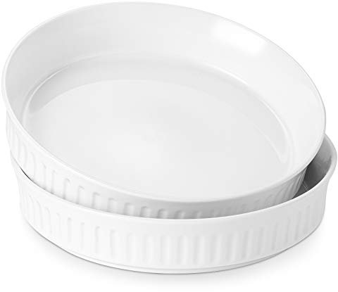 DOWAN Quiche Pan Set von 2 - 8 Zoll Keramik Pie Pan zum Backen, Porzellan Tart Pan Deep Dish für Pie, Pizza, Crustless Quiche, Chicken Pot, Runde Pasta Servierschale Mikrowellengeeignet, Weiß