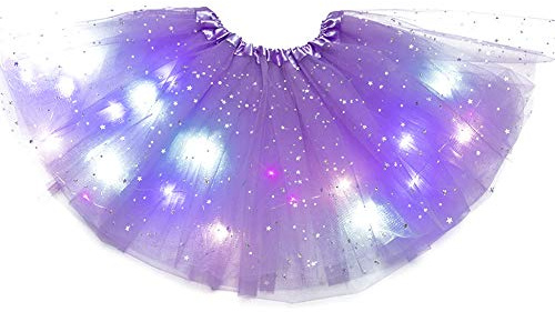 Domeilleur Jupe de danse lumineuse à LED pour fille - Tutu arc-en-ciel brillant - Jupe de ballet scintillante en tulle pour fille