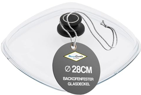 MaxxGoods Simax Glasdeckel 28 x 28cm - viereckig mit abgerundeten Ecken, Backofenfest bis 260°C & automatisches Entlüftungsventil - für viereckiges Kochgeschirr mit passender Auflagefläche