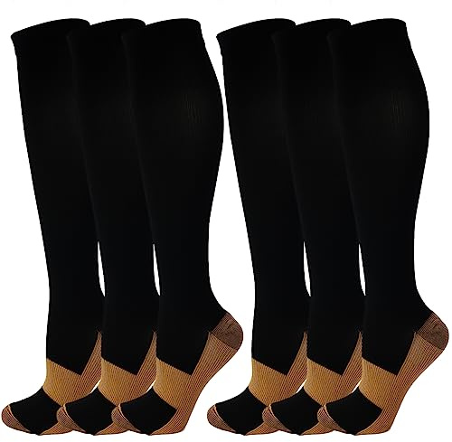 6 Paar Kompressionsstrümpfe Kniestrümpfe Stützstrümpfe Laufsocken für Damen & Herren, Sport, Laufen, Flug, Reisen, Schwangerschaft, Medizinische Kompressionssocken